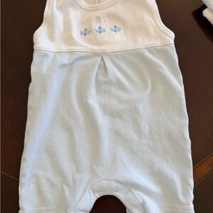 Kissy Kissy White and Light Blue Sleeveless Baby Romper with Airplane Embroidery